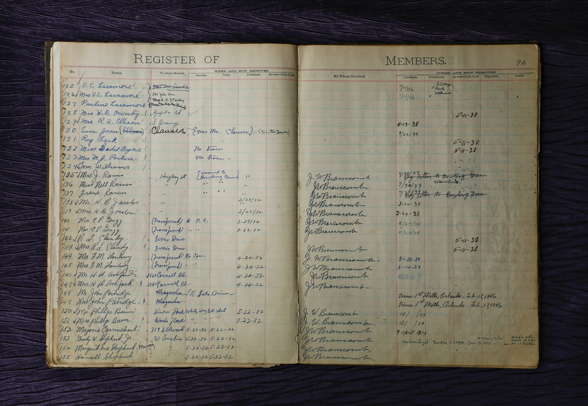 A photograph of an antique members register
